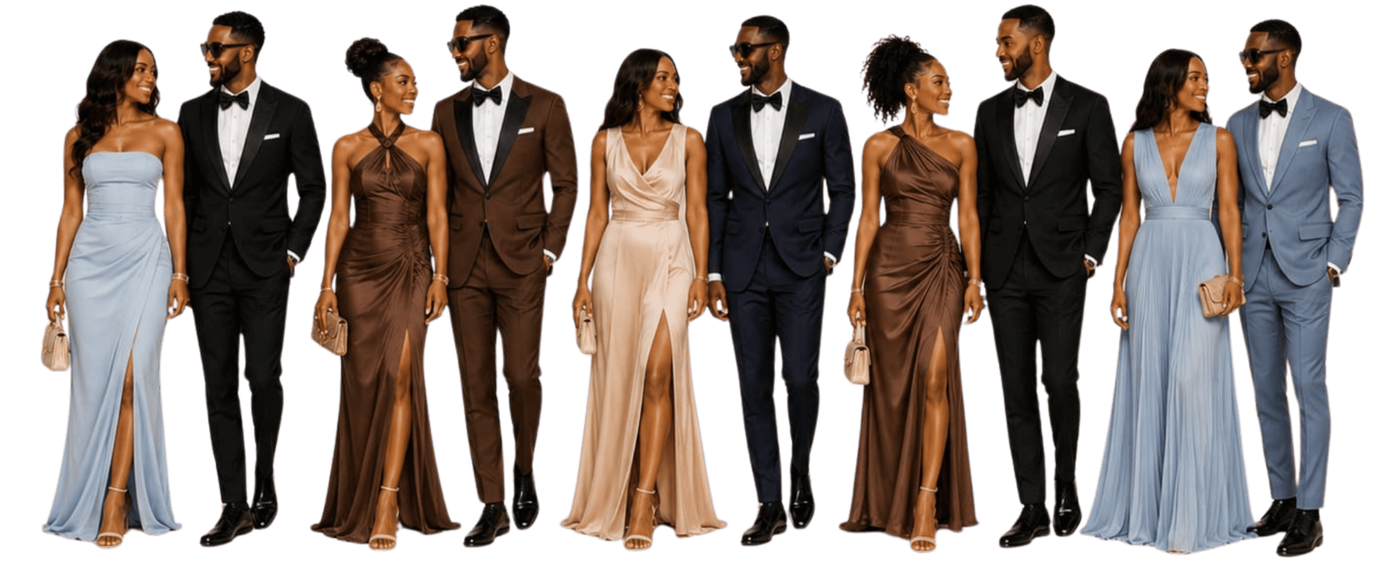 Guests in blue and nude black tie