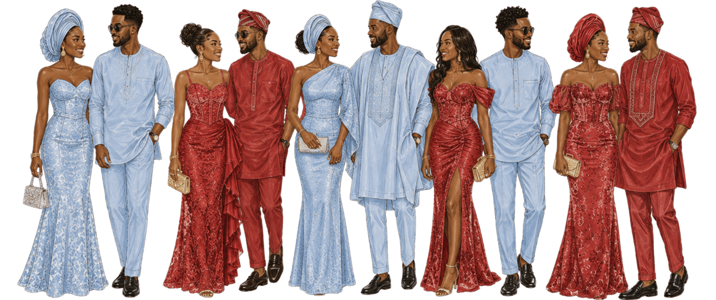 Guests in blue and red asoebi